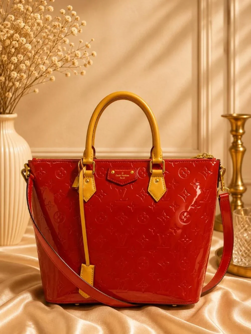 Authentic Louis Vuitton Montebello MM Vernis Rouge Handbag Shoulder Bag
